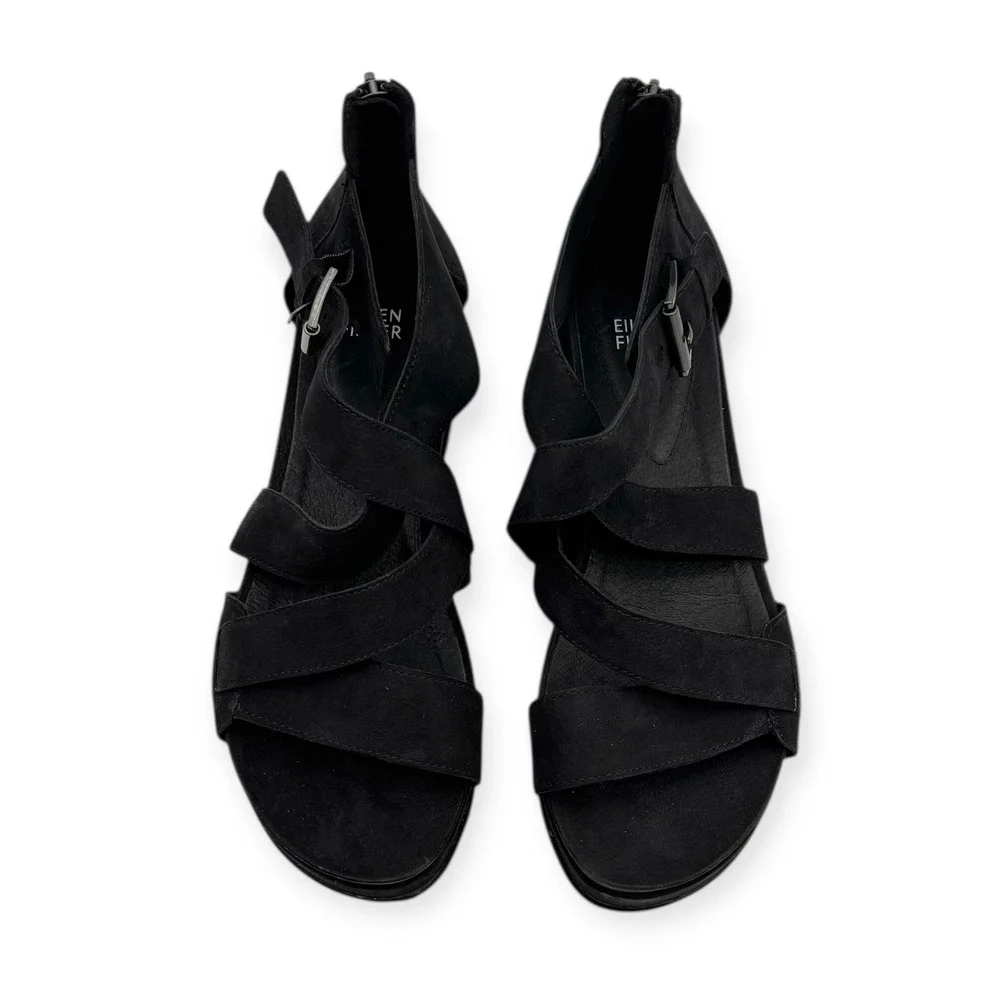 Eileen Fisher Women's‎ Black Boost Platform Wedge Sandals - Size 9.5